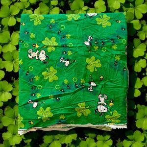 Snoopy Peanuts Unused 2.75 Yards Cotton Green St Patrick's Day Fabric Woodstock
